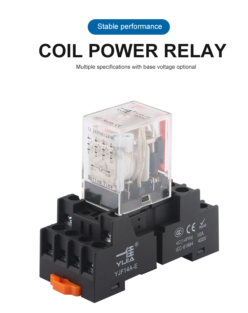 24VDC 220VAC Coil Power Relay Universal Relay 8-Pin 14-Pin Small Electromagnetic Intermediate Relay with Socket Base