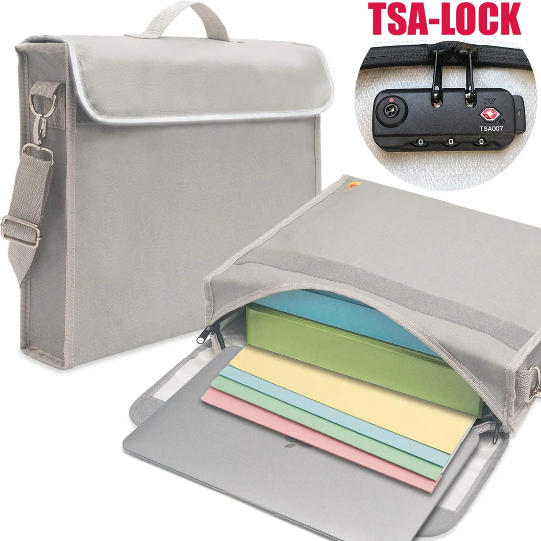 Fireproof Document Bag Fire and Water-Resistant Safe Briefcase Money Bag with Tsa-Lock and Visible in The Dark