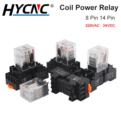 24VDC 220VAC Coil Power Relay Universal Relay 8-Pin 14-Pin Small Electromagnetic Intermediate Relay with Socket Base